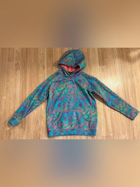 EUC Burton Girls' Crown Bonded Pullover Hoodie - Green-Blue Morse Geo - Size L